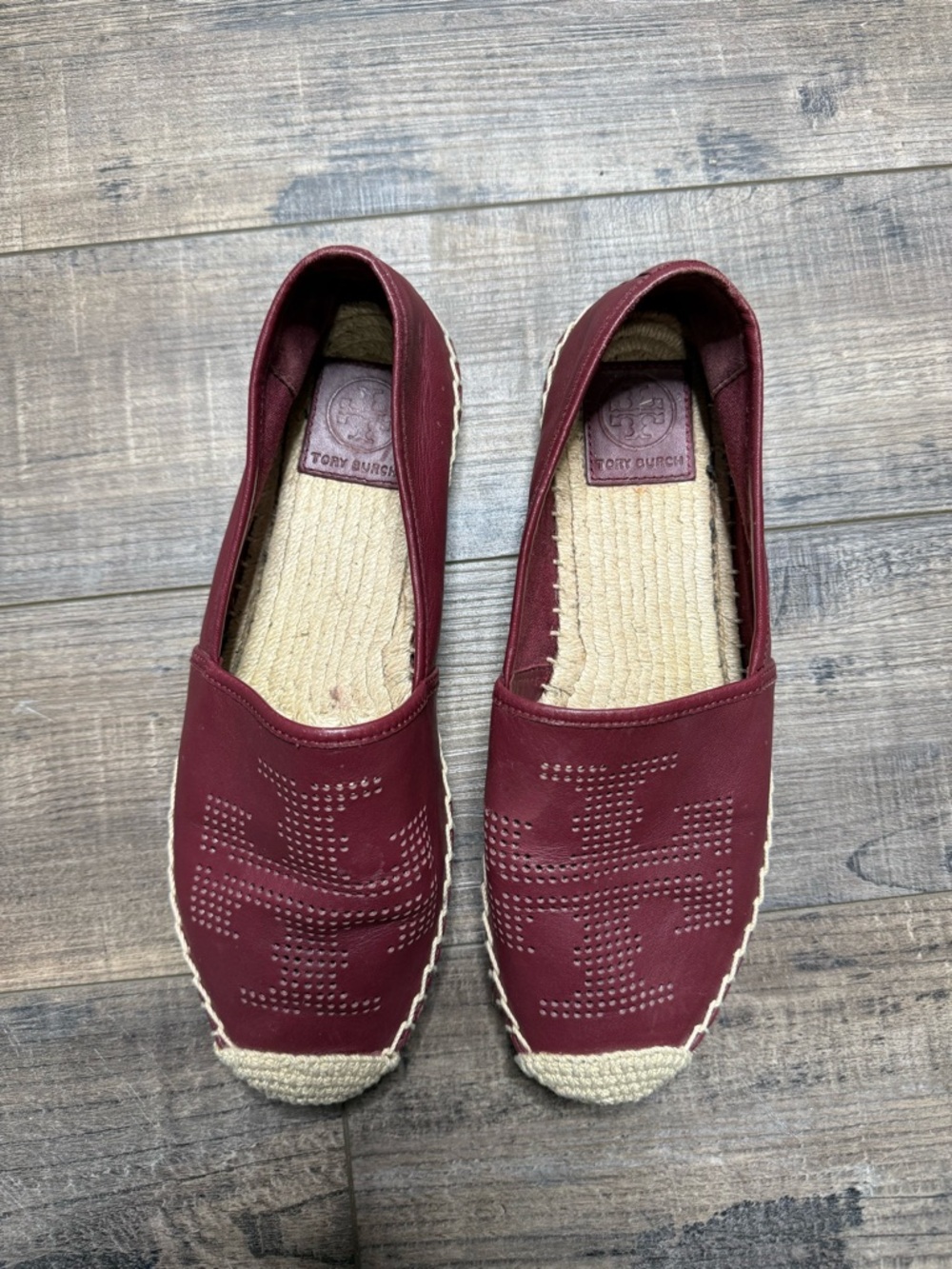 Troy Burch Espadrilles Burgundy Women's Size 7.5 Perforated Logo Flat
